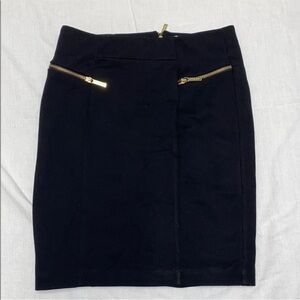 MICHAEL Kors Black Pencil Skirt Gold Zipper Office Siren Career Chic 8